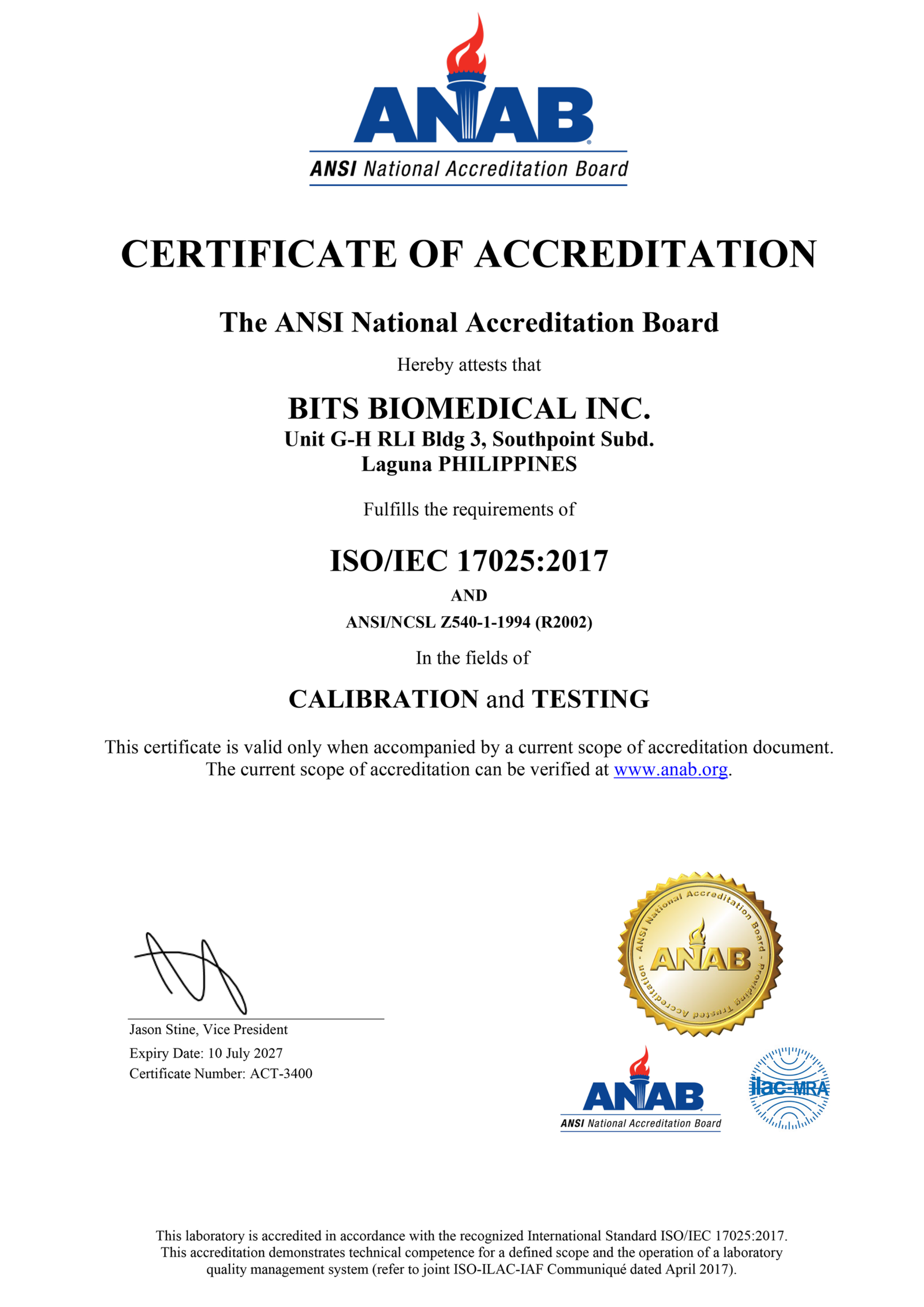 BITS-Biomedical-ISO17025-Certificate